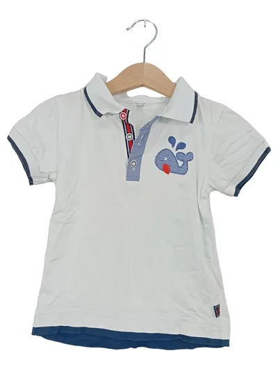 MM Dadak Kinder Poloshirt Gr. 104 Weiß Maritim Wal Motiv Kurzarm