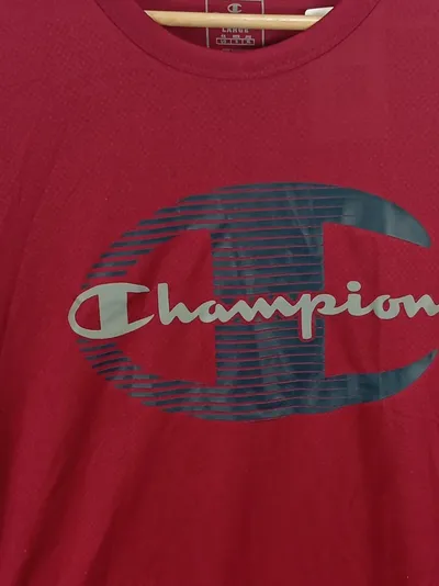 Champion Herren T-Shirt Gr. L Rot Sportshirt Logo-Print Polyester