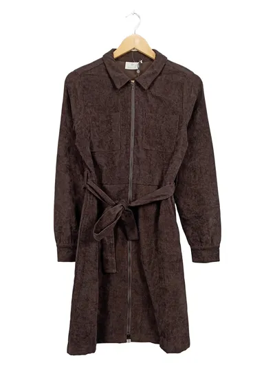 Kaffe Damen Cordkleid Braun Gr. 36 Reißverschluss Gürtel Hemdblusenkleid