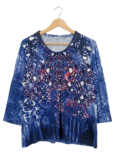 RABE Damen Shirt 3/4-Arm Gr. 46 Blau Abstrakt Muster Viskose