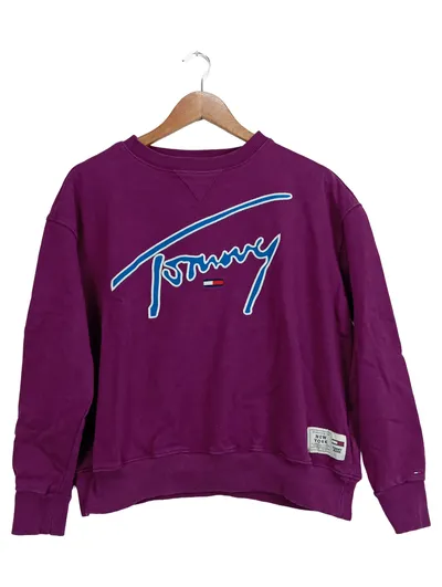TOMMY JEANS Damen Pullover Sweatshirt Lila Gr. XS Logo Casual