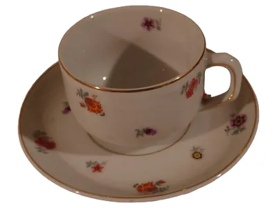 Kaestner Vintage Tasse Untertasse Porzellan Blumen Weiß 6cm 2tlg