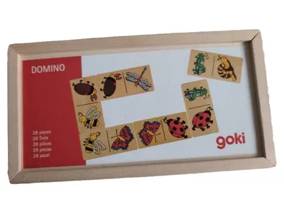Goki Holz Domino Spiel für Kinder mit Insekten Motiven 28 Teile Natur
