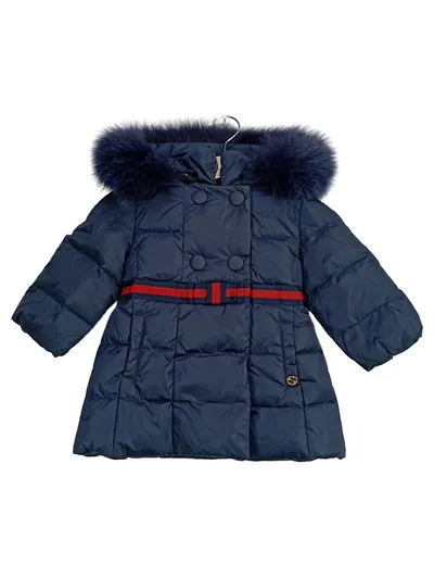 Gucci Kinder Steppjacke Blau Gr. 140 Outdoor Kapuze Fellbesatz Gesteppt