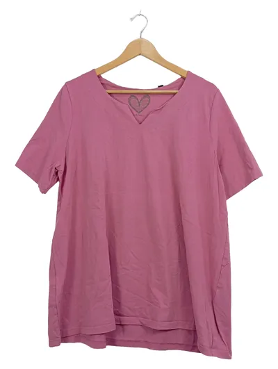 Ulla Popken Damen T-Shirt Herz-Print Rosa Gr. 46/48 Baumwolle
