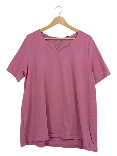 Ulla Popken Damen T-Shirt Herz-Print Rosa Gr. 46/48 Baumwolle