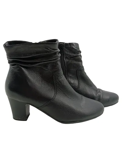 5th Avenue Damen Leder Stiefelette Schwarz Gr. 37 Blockabsatz Raffung
