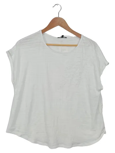 Cable & Gauge Damen T-Shirt Gr. 40/L Weiß Casual Strukturmuster Stickerei