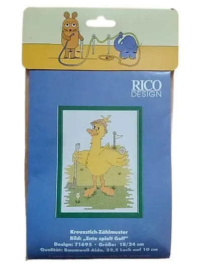 Rico Design Kreuzstich-Zählmuster Ente spielt Golf Mehrfarbig Stickbild
