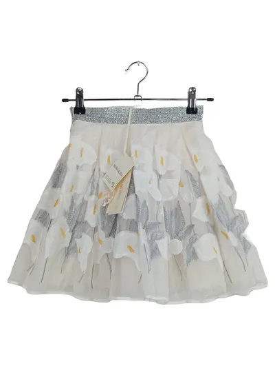 Monnalisa Faltenrock Kinder Gr. 128 Beige Blumenmuster Glitzer