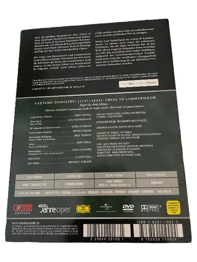 Deutsche Grammophon Donizetti Lucia di Lammermoor DVD Sutherland Met Opera