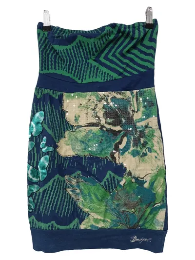 DESIGUAL Sommerkleid Damen 36/S Blau Blumen Schmetterlinge Bohemian Casual