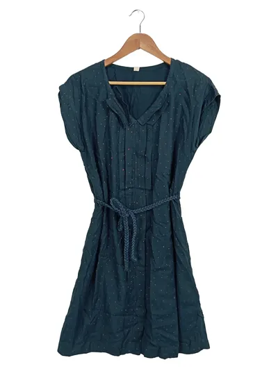Campus Damen Freizeitkleid Gr. 38 M Petrol gepunktet Baumwolle