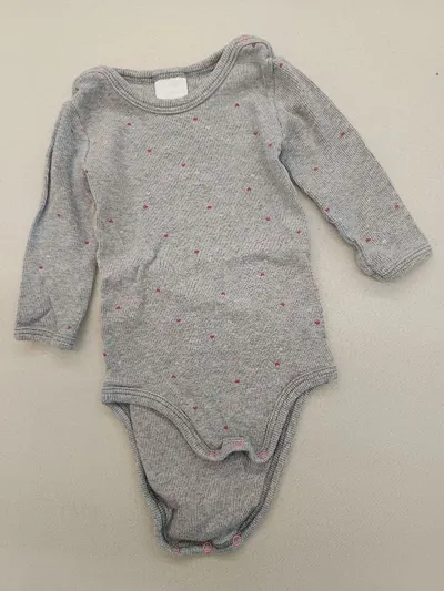 Schiesser Baby Body Mädchen Langarm Grau Punkte Baumwolle Gr. 74