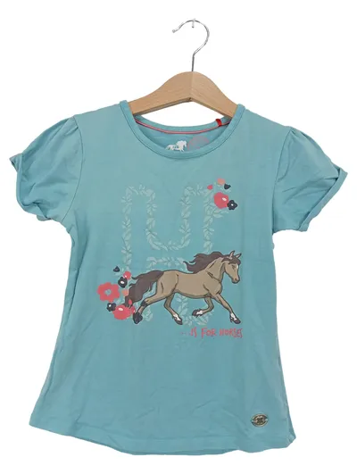 Traumpferd T-Shirt Mädchen Gr. 128 Türkis Pferdemotiv Casual