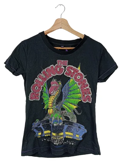 Amplified The Rolling Stones Damen T-Shirt Gr. 36 S Schwarz Drache Glitzer