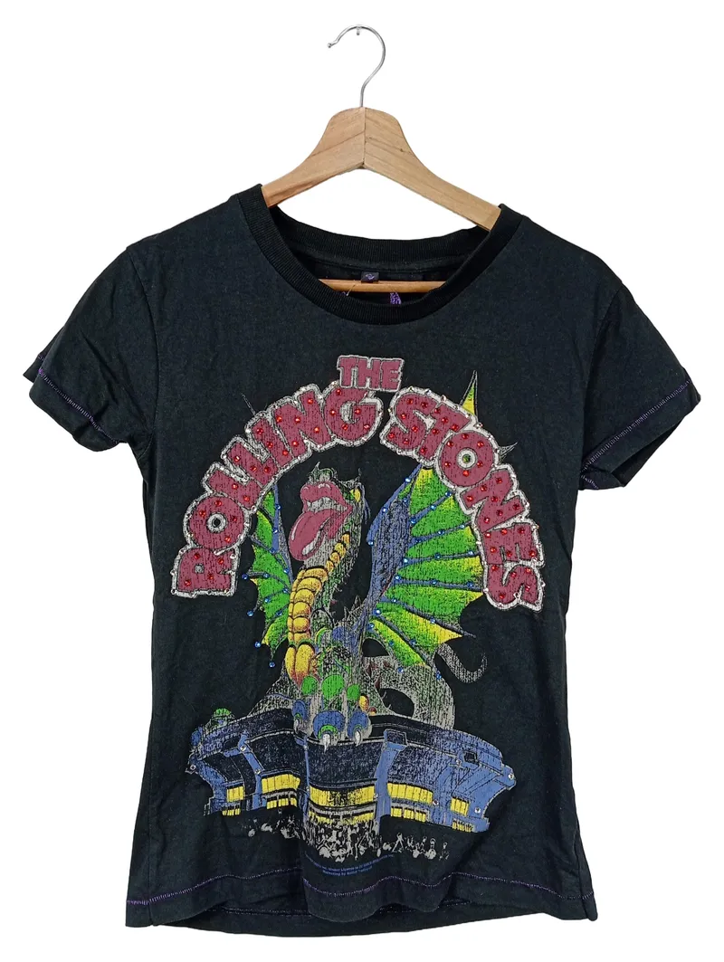Amplified The Rolling Stones Damen T-Shirt Gr. 36 S Schwarz Drache Glitzer 1