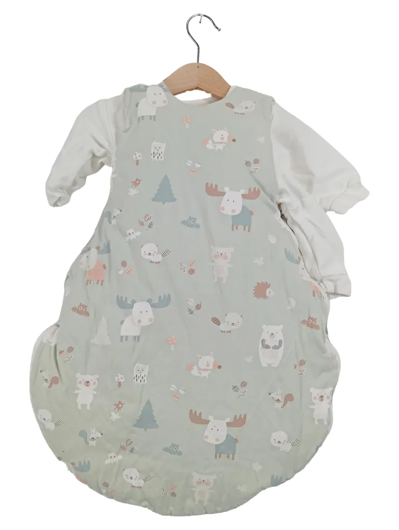 ALVI Baby Schlafsack Gr. 56/62 Waldtiere Tiermotiv Grün mit Ärmeln 1