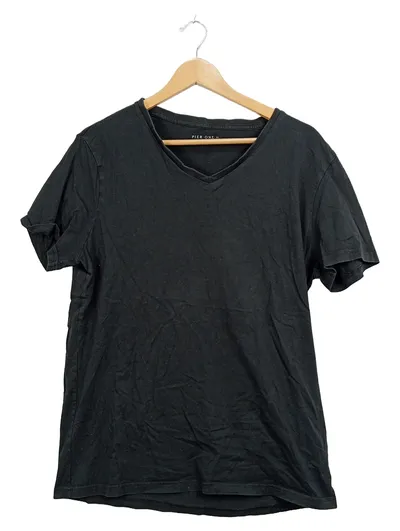 Pier One Herren T-Shirt V-Ausschnitt Schwarz Gr. XL Baumwolle Basic
