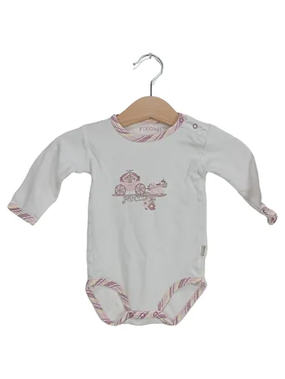 Fixoni Baby Body Langarm Prinzessin Motiv Gr. 74 Weiß Baumwolle
