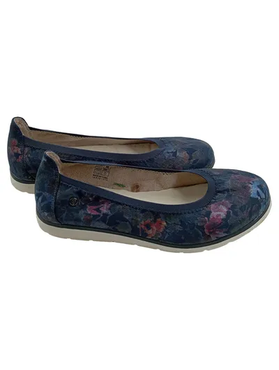 Footflexx Damen Ballerinas Gr. 37 Blau Florales Muster Textil Slip-On Alltag