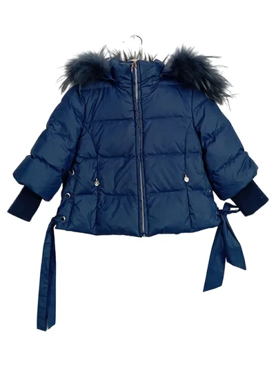 Elsy Mädchen Steppjacke Winterjacke Gr. 92 Blau Kapuze Fellbesatz modisch
