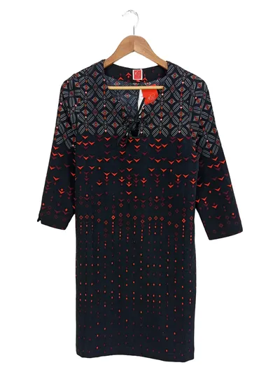 MISS CAPTAIN Damen Tunikakleid Gr. 38 Schwarz Rot Ethno Muster