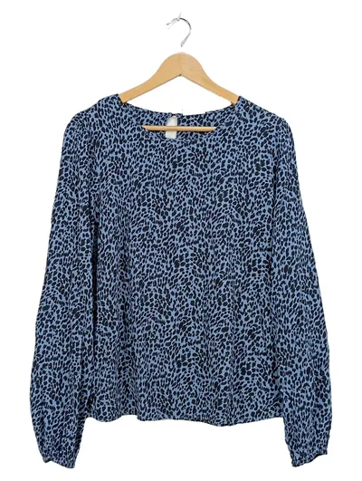 KAFFE Damen Langarmshirt Bluse Gr. 38 M Blau Leopardenmuster Viskose