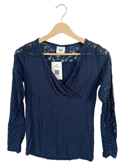 Mamalicious Umstandsshirt Blau Gr. 36 S Wickeloptik Spitze Langarm