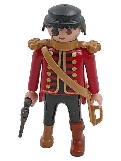 Playmobil Pirat Soldat Figur mit Augenklappe Pistole rot 8cm