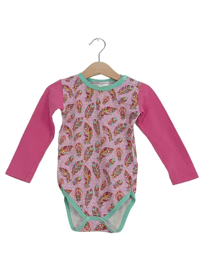 BABAUBA Baby Body Mädchen Langarm Gr. 86 Pink mit Federmuster