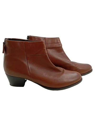 5th Avenue Damen Leder Stiefeletten Braun Gr. 37 Reißverschluss Blockabsatz