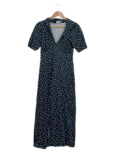 ASOS Damen Freizeitkleid Gr. 36 S Schwarz Punkte Casual Maxikleid Baumwolle