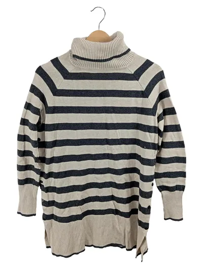Seraphine Damen Pullover Beige Gestreift Rollkragen Gr. 36 S Baumwolle