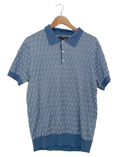Christian Lacroix Herren Poloshirt M Blau Strukturmuster Kurzarm Casual