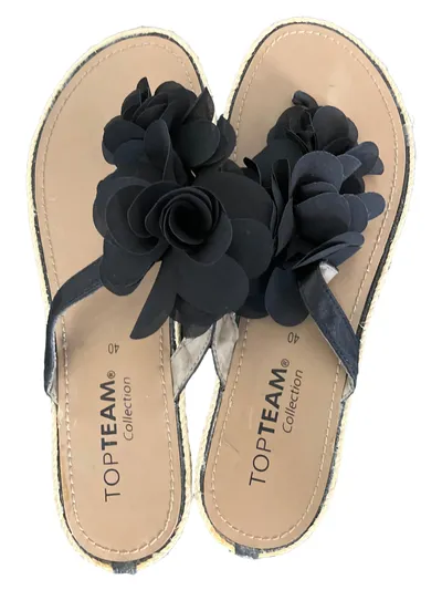 TOPTEAM Sandalen Damen Zehentrenner Schwarz Gr. 40 Blumen Casual