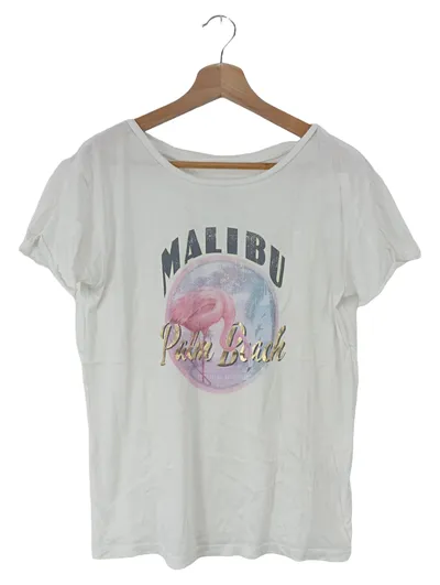EDC Damen T-Shirt Malibu Palm Beach Gr. 36/S Weiß Casual