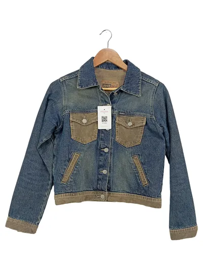 RODI Vintage Denim Jeansjacke Damen Gr. S Blau Cord-Details Baumwolle