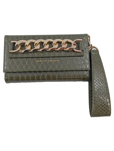 IDEAL OF SWEDEN Handytasche Wallet Case Kette Oliv Kroko-Optik Damen