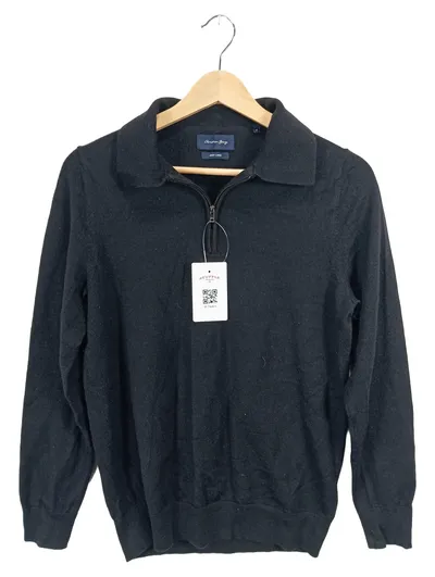 Christian Berg Herren Pullover 1/2 Zip Kragen Schwarz Wolle Gr. S