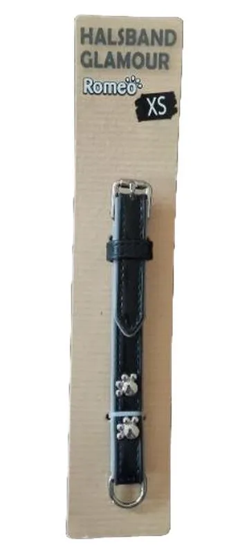 Romeo Hundehalsband Glamour XS Schwarz mit Pfoten-Applikation