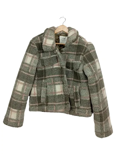 HAILYS Damen Teddy Felljacke kariert Gr. L grau rosa Fleece Jacke