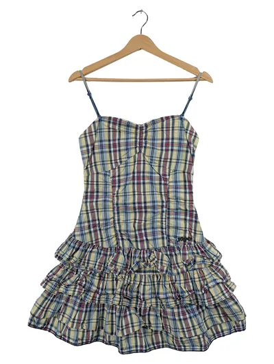 Khujo Damen Sommerkleid kariert Rüschen Gr. M Baumwolle mehrfarbig