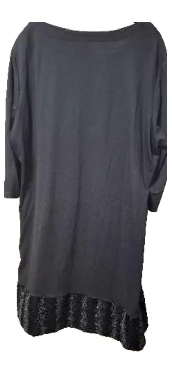Ulla Popken Event Damen Kleid Gr. 46/48 Schwarz Spitzensaum Elegant