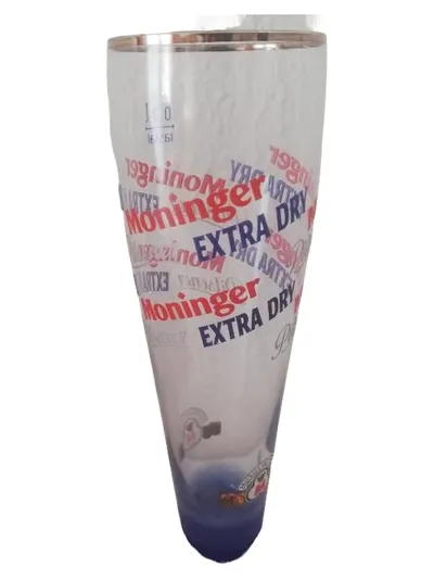 Moninger Extra Dry Bierglas 23cm Blau Schriftzug Glas
