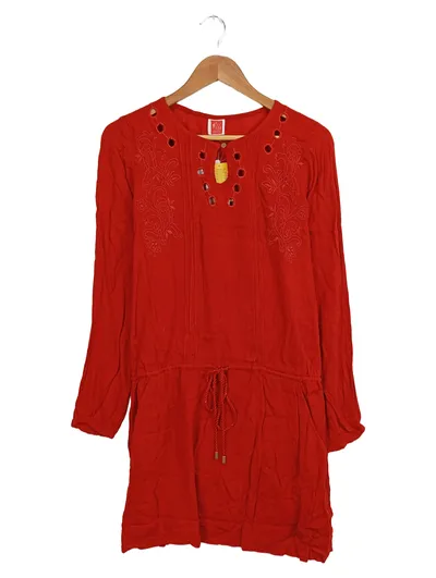 Miss Captain Tunikakleid Damen Gr. 38 Rot Stickerei Boho Langarm