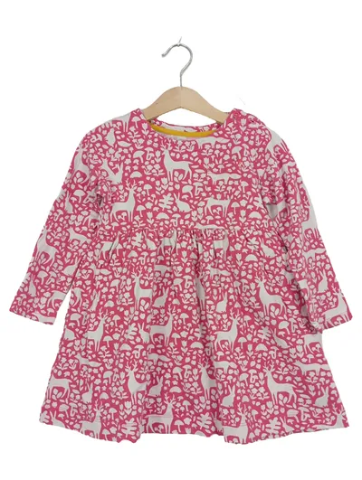 Mini Boden Kleid Mädchen Gr. 104 Rosa Waldtiere Rehe Baumwolle