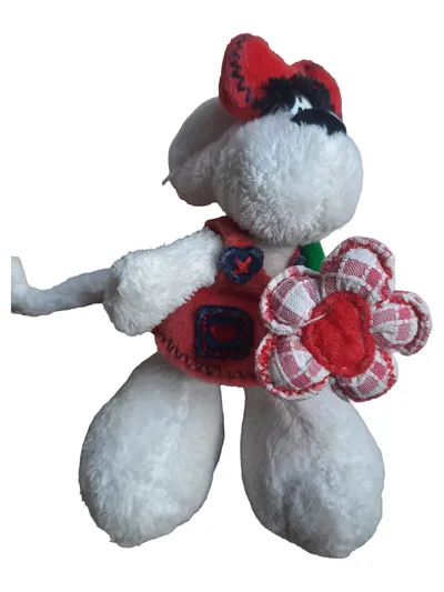 Depesche Kuscheltier Hund mit Blume Rot 14cm Stofftier Plüschtier