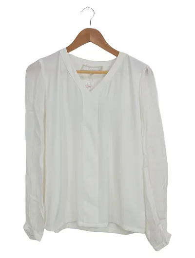 ONCE Damen Bluse Weiß Gr. XS Elegant Business Langarm V-Ausschnitt