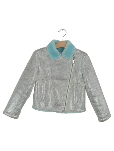 Billieblush Kinder Winterjacke Gr. 104 Silber Metallic Fellkragen Struktur